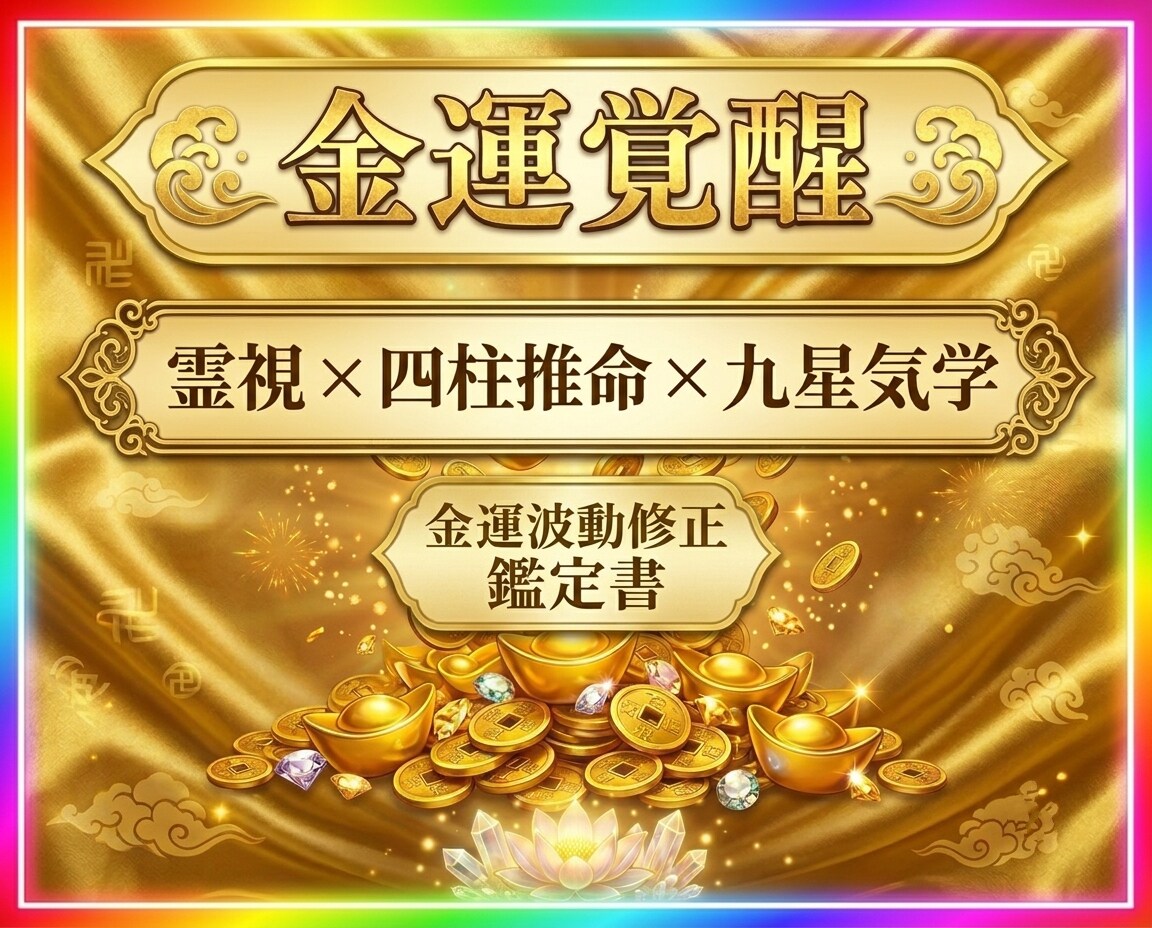霊視と占術であなたの金運を覚醒させ波動修正します 四柱推命×九星気学×霊視で財の器を広げ豊かさの循環を整えます イメージ1