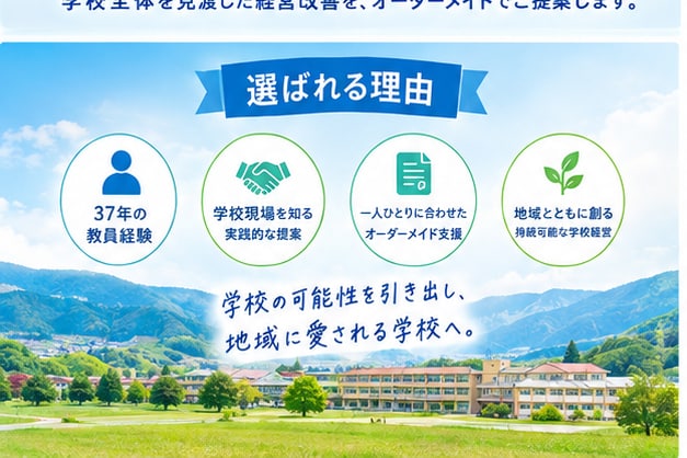 少子化時代に選ばれる学校をつくります 37年の教員経験を生かし、学校の未来を共に創ります。 イメージ2