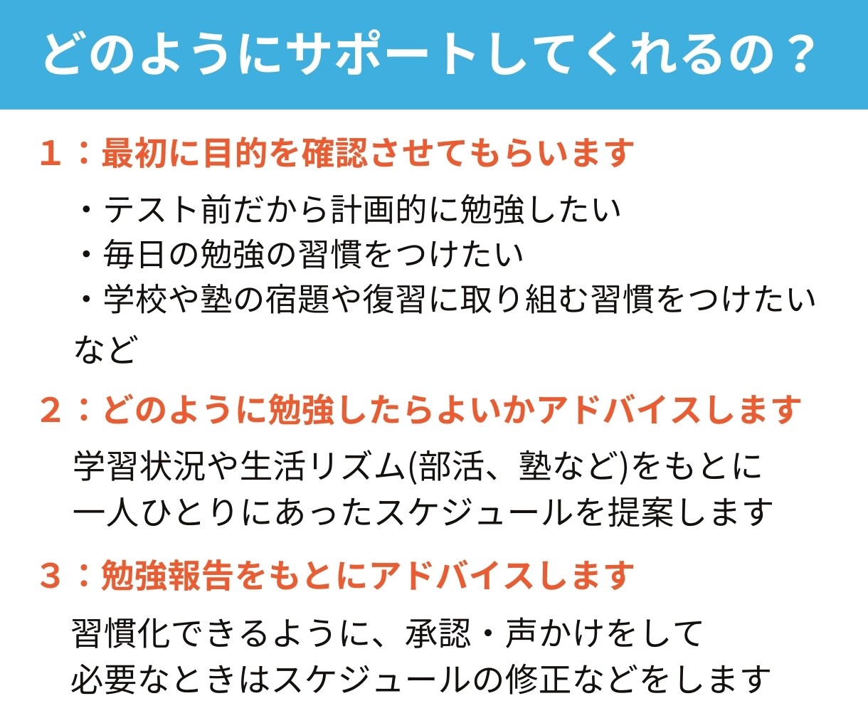 中学生の勉強の習慣化をサポートします 勉強報告＋ポイント制度で、勉強の習慣化を1ヶ月間サポート イメージ3