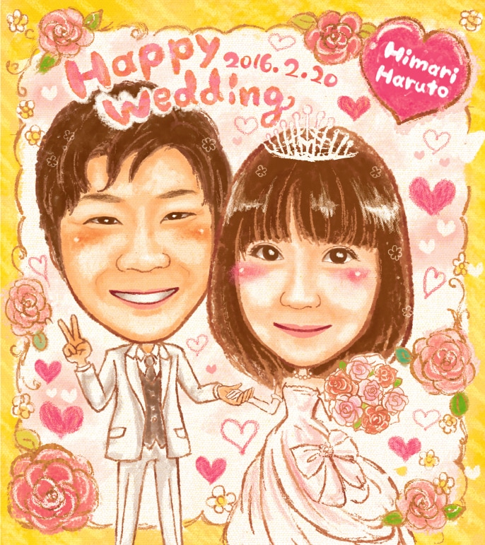 先着5組様まで2名様4000円★結婚式の似顔絵ます 賑やかでポップな似顔絵でハッピーな新婚生活を彩ります♪ イメージ6