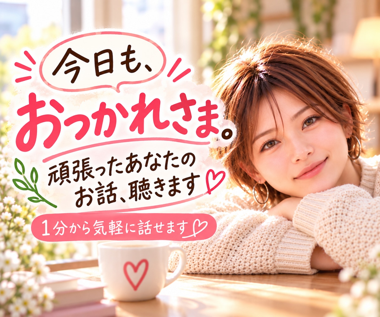 頑張りすぎたあなたのお話を優しくお聴きします 仕事も家事も人間関係も♡疲れた心のモヤモヤ、ここで話してね イメージ1