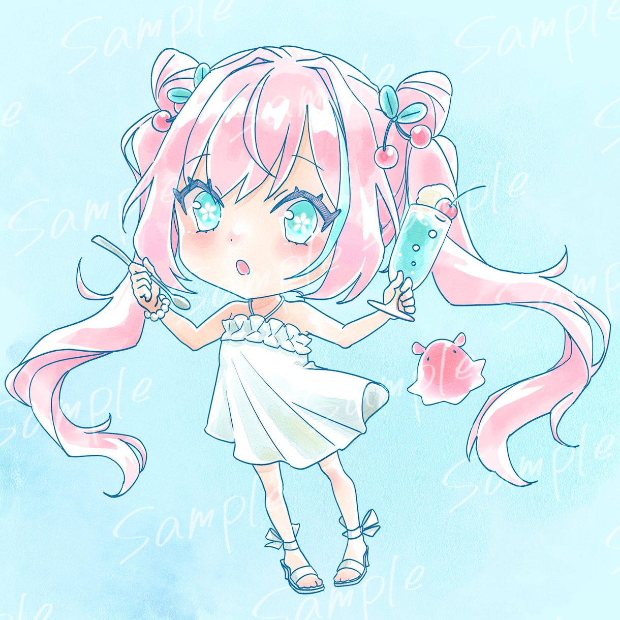 ゆるっと水彩風のSDキャラ・ミニキャラます 水彩風の滲みや画用紙のテクスチャのある、温かいタッチです！ イメージ1