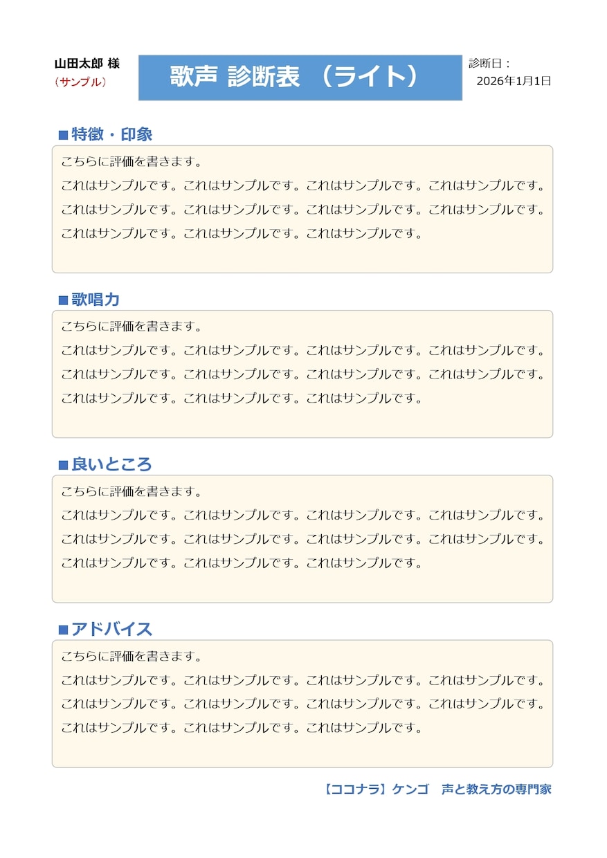 ライト版★プロがあなたの歌唱と声を診断します 気軽に客観的評価が知りたい方へ！診断表をPDFでお渡しします イメージ4