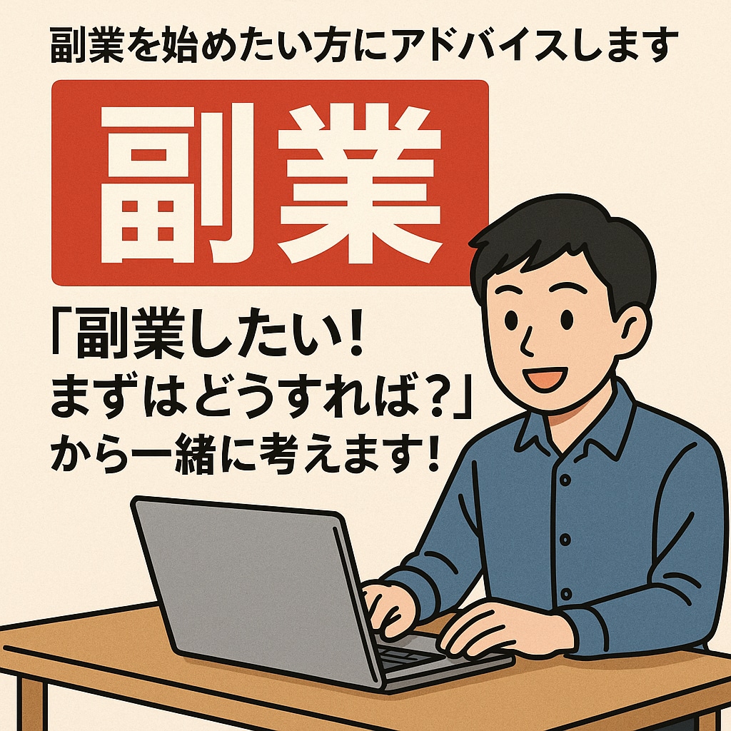 副業を始めたい方にアドバイスします 「副業したい！まずはどうすれば？」から一緒に考えます！ イメージ1