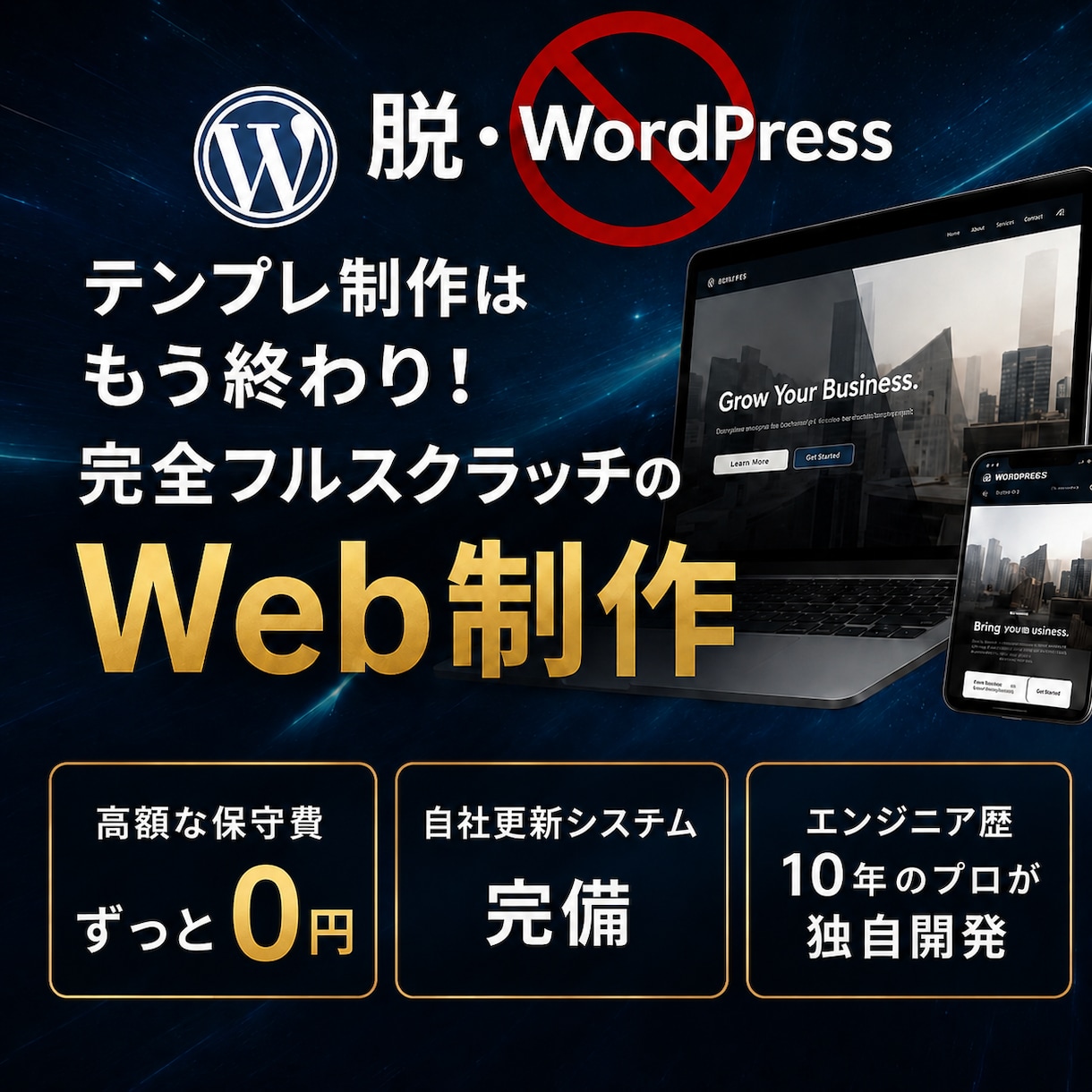 保守費0円！プロが完全オリジナルのWeb制作します 超簡単！編集画面で自社更新可！WordPressの不満を解決 イメージ1