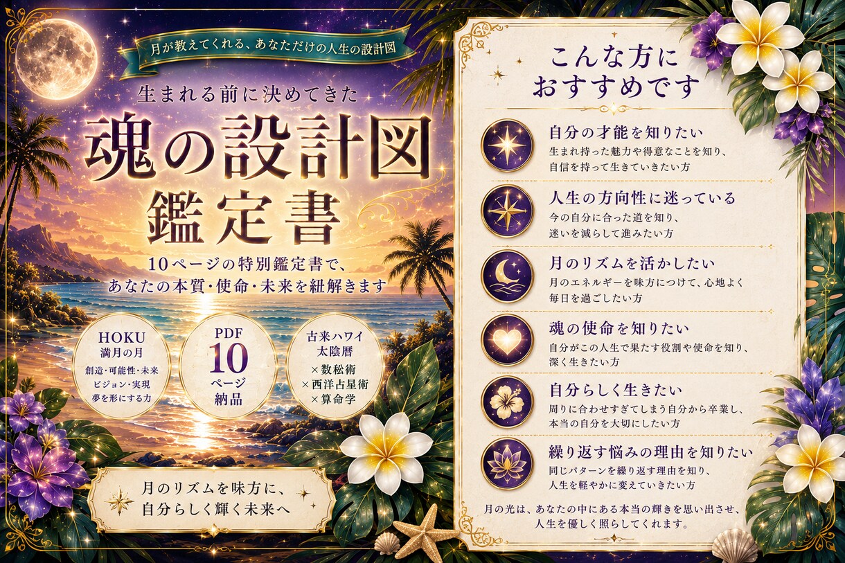 生年月日から才能・使命・人生テーマを鑑定します 古来ハワイ太陰暦で読み解く魂の設計図鑑定書(10ページ) イメージ3