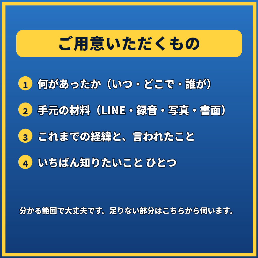 犯罪被害に遭ったあなたへ元刑事が1往復で応えます 【1往復】窃盗・暴行・痴漢など。まだ相談できていない方へ イメージ10