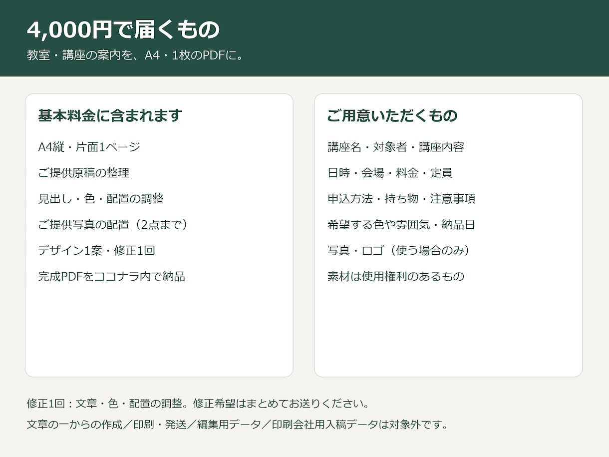 教室・講座の案内をA4一枚のPDFに整えます 原稿を読みやすい講座案内に。修正1回付き イメージ4