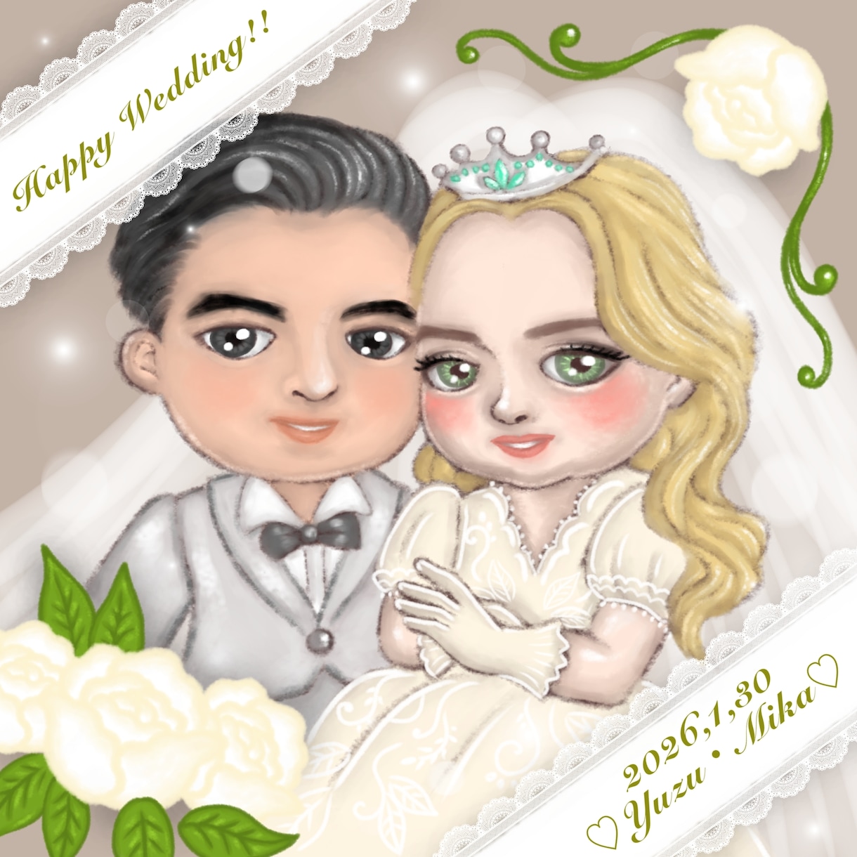 似顔絵を絵本の世界観でゆるキャラにして描きます ウエディングのウェルカムボードやギフト用にも✨ イメージ1