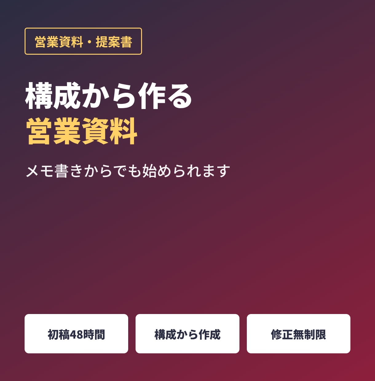 営業資料・提案書を構成から48時間で作ります メモ書きでOK｜修正無制限｜テキストだけで完結 イメージ1