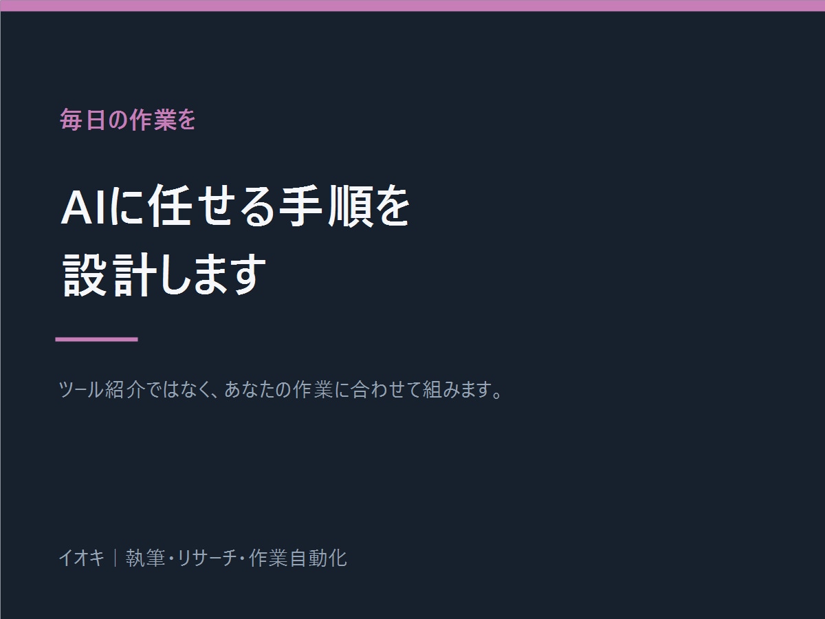 毎日の作業をAIに任せる手順を設計します ツール紹介ではなく、あなたの作業に合わせて組みます イメージ1