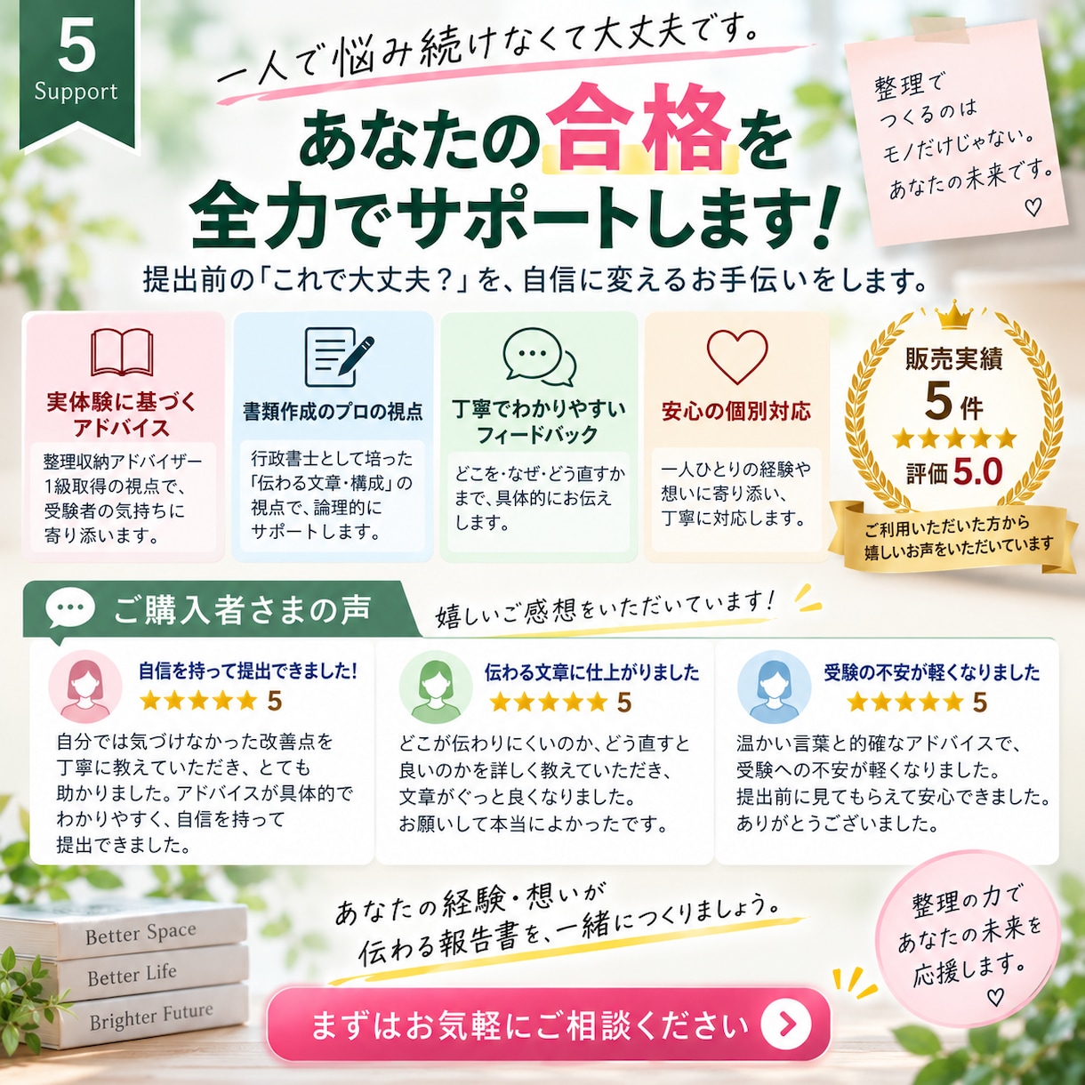 整理収納アドバイザー１級２次試験の報告書添削します この内容で提出して大丈夫？その不安を提出前に一緒に整理します イメージ5