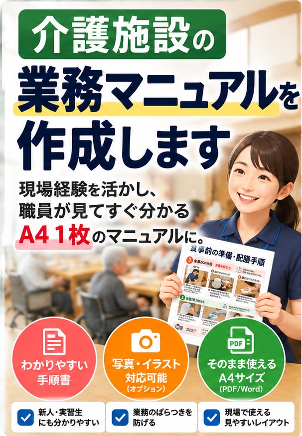 介護施設の業務マニュアルを作成しますます 介護現場経験を活かしA4一枚に見やすく整理 イメージ1