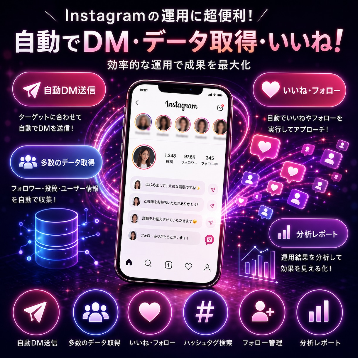 Instagramの最強自動化ツールを制作します DMの乱発はではなく、濃い見込み客の抽出とアプローチを自動化 イメージ1