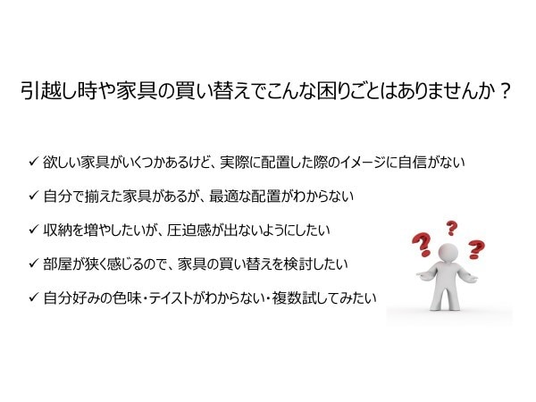 最適な家具のサイズ・配置を2D/3Dで提案します インテリア検討のベースに2案をご提示。悩む前に気軽に相談！ イメージ2