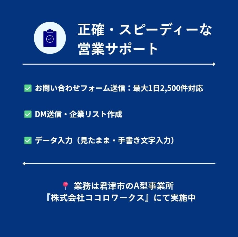 手動でフォーム送信営業！代行して営業致します 500件から受諾出来ます。小口から大口まで。 イメージ2