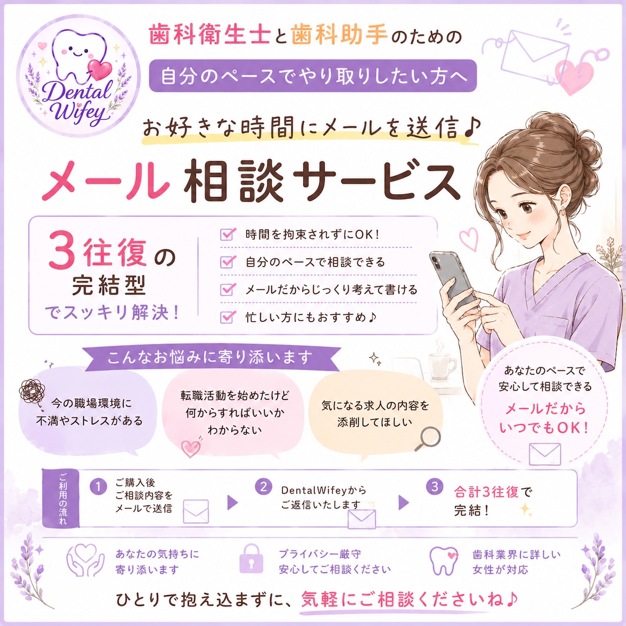 チャット３往復　歯科医院転職アドバイスいたします 好きな時間に相談事を送るだけ、24時間以内返信いたします イメージ1