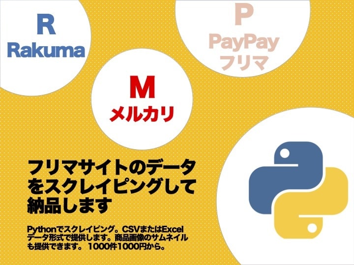 フリマサイトのデータをスクレイピングして納品します Pythonでスクレイピング。商品画像のサムネイルも提供可。 イメージ1