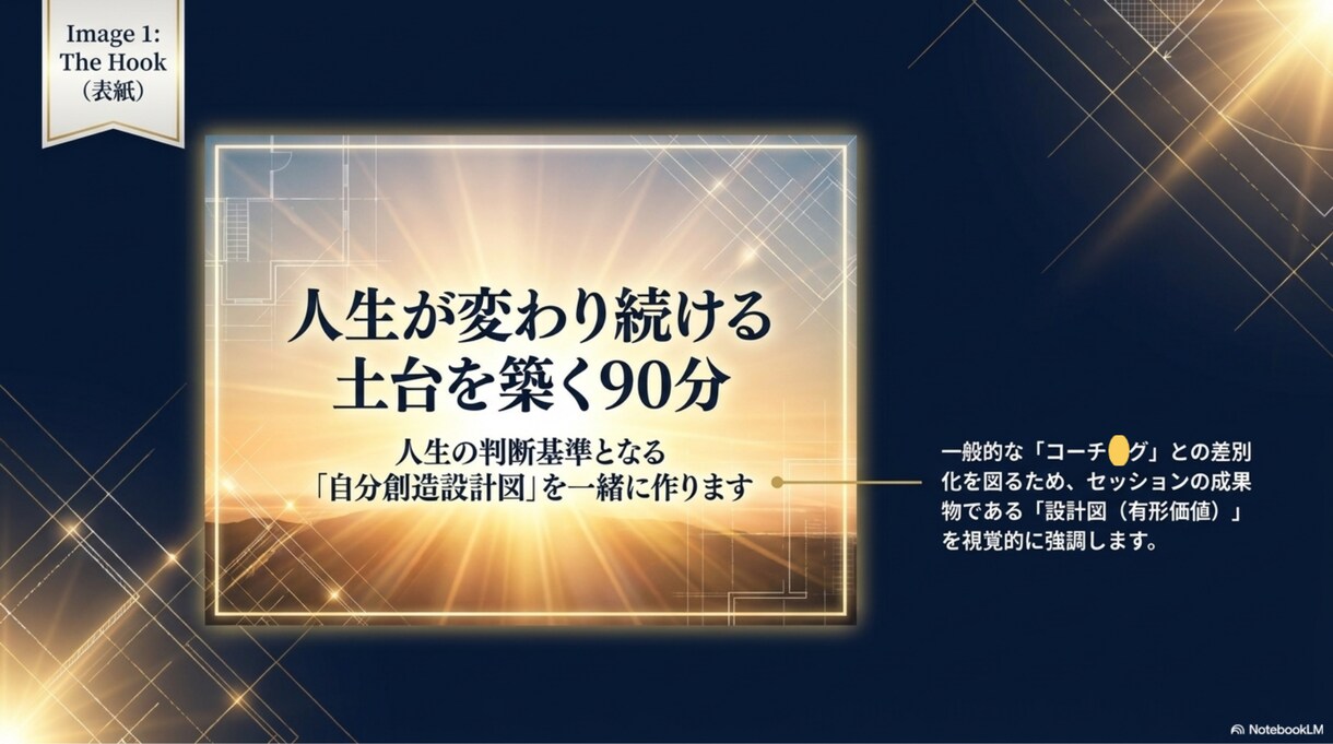 人生が変わり続ける土台を築く90分を提供します 人生の判断基準となる「自分創造設計図」を一緒に作ります イメージ1
