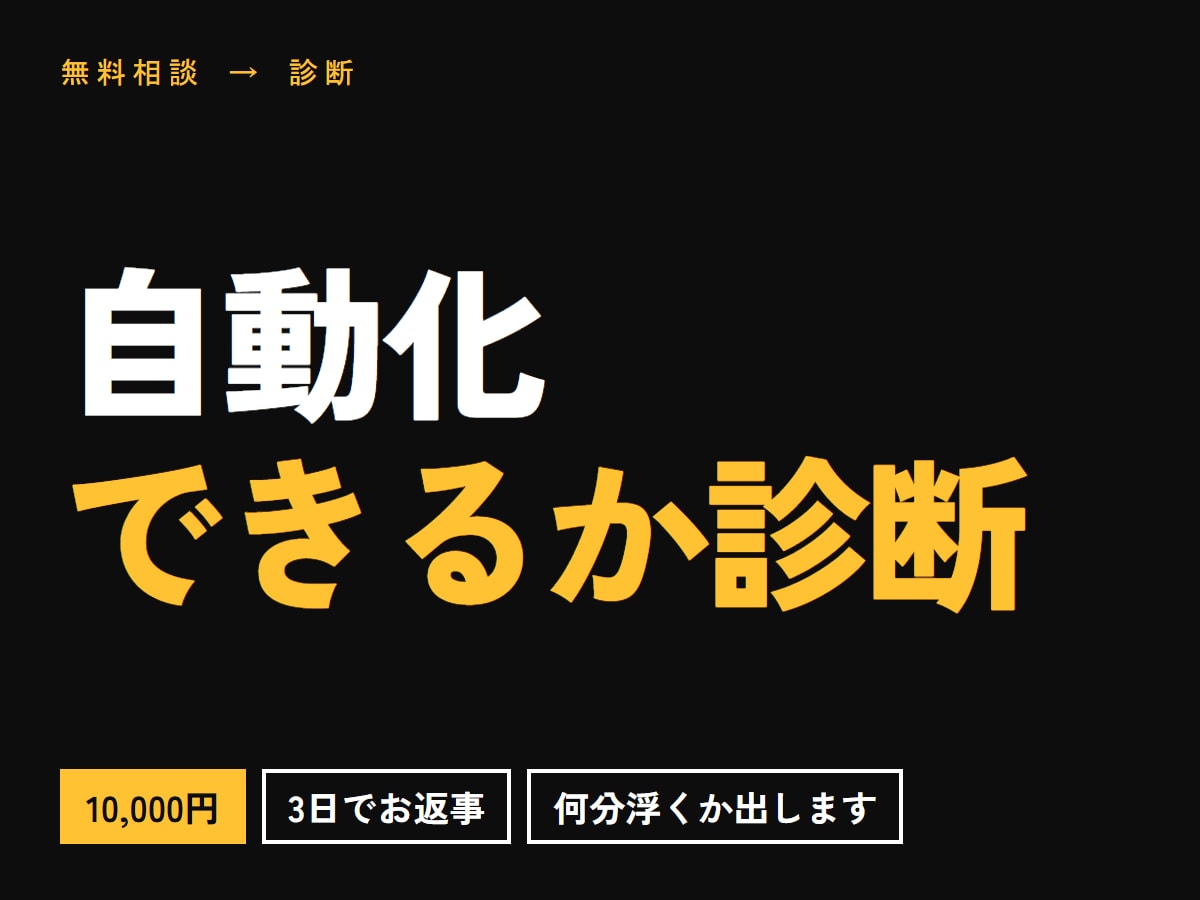 その作業が自動化できるか診断します 調べた上で、何分浮くかまでお出しします イメージ1