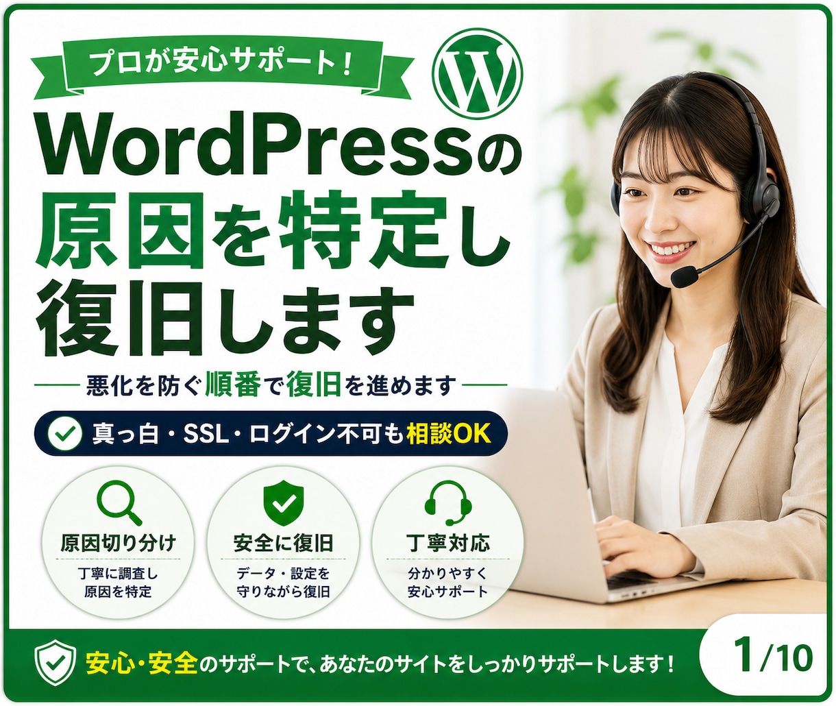 WordPressの原因を特定し復旧します 悪化を防ぐ順番で復旧を進めます イメージ1