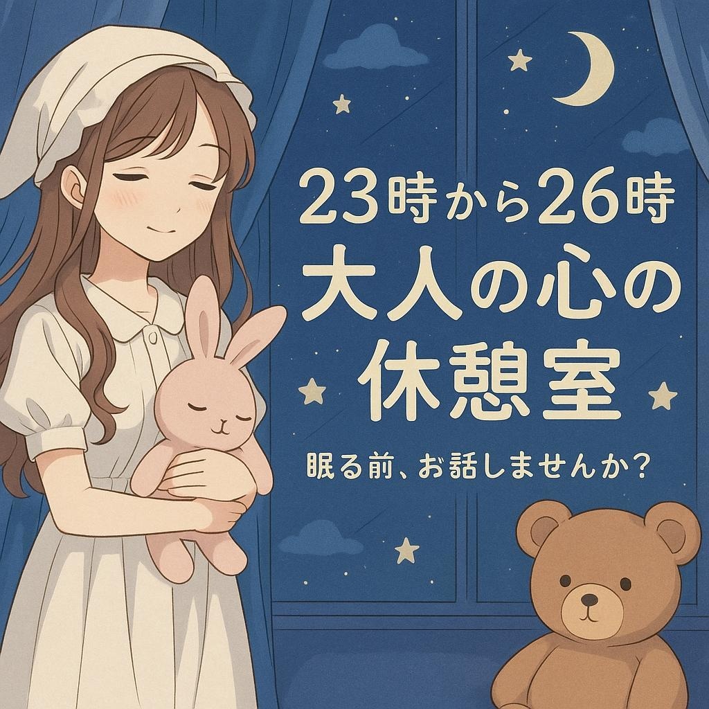 大人の心の休憩室。深夜のお悩みチャット相談承ります 男女OK！恋愛相談、友人関係、性の悩み、不安。どんな話題でも イメージ1