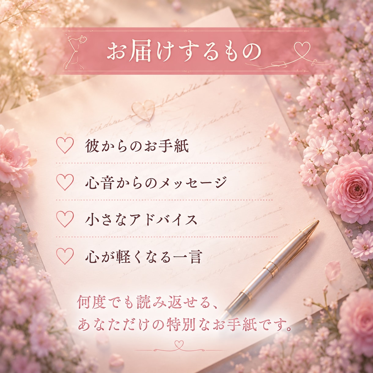 彼の本音♡気になりませんか？お手紙でお届けします 彼が言葉に出来なかった溢れ出す想い、そっと綴ってお渡しします イメージ4