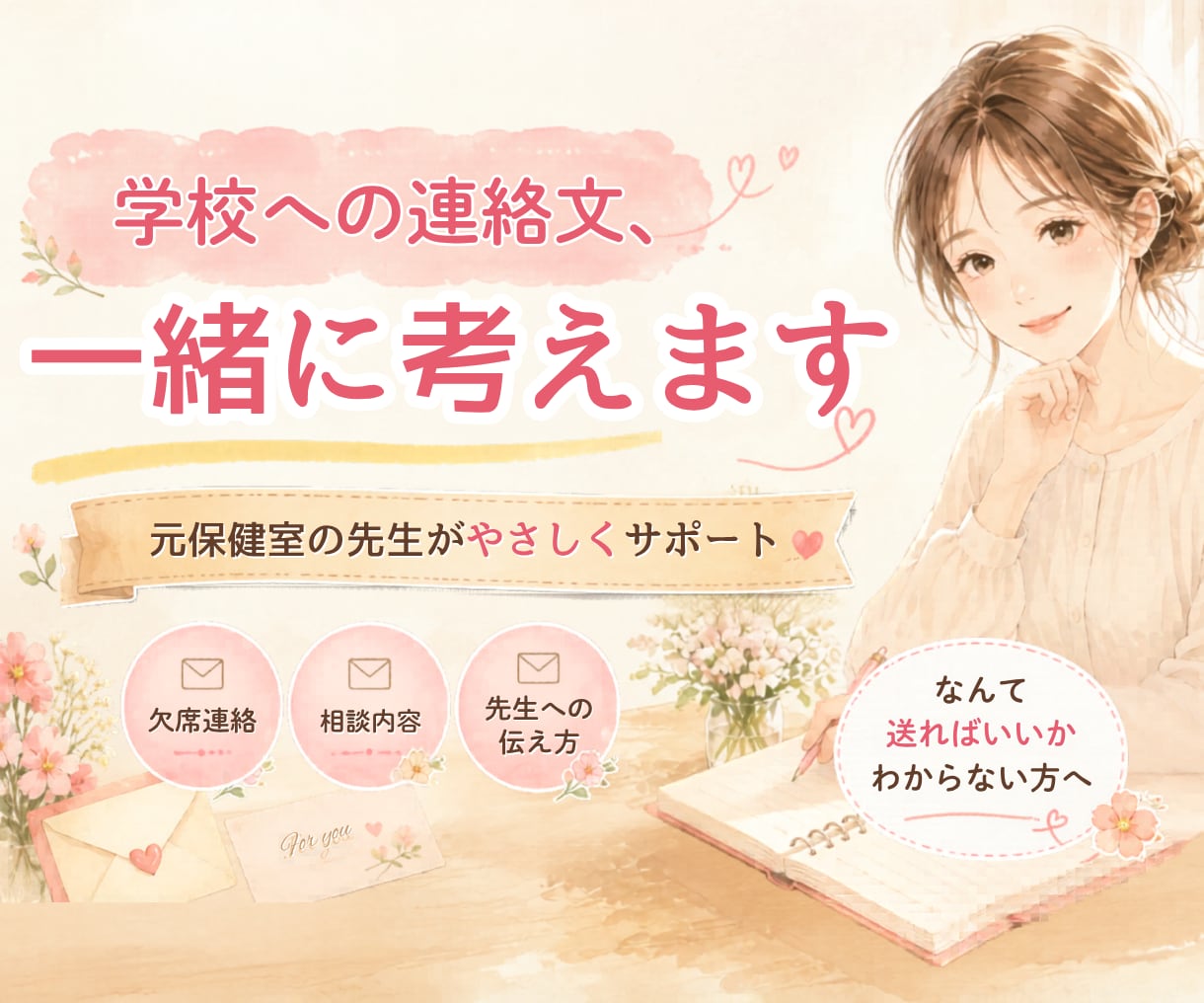 不登校｜学校への連絡文を一緒に作ります 「なんて伝えらたらいいか」迷ったときに頼ってください。 イメージ1