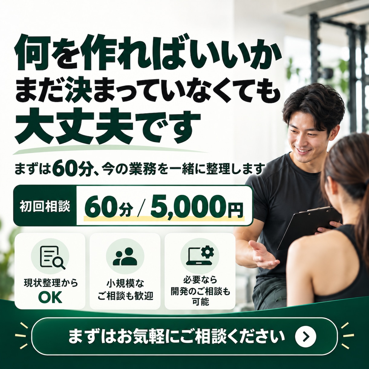 パーソナルトレーナー・ジムの業務をITで整理します 顧客管理・予約・AI活用など、業務に合った改善方法を伴走 イメージ5