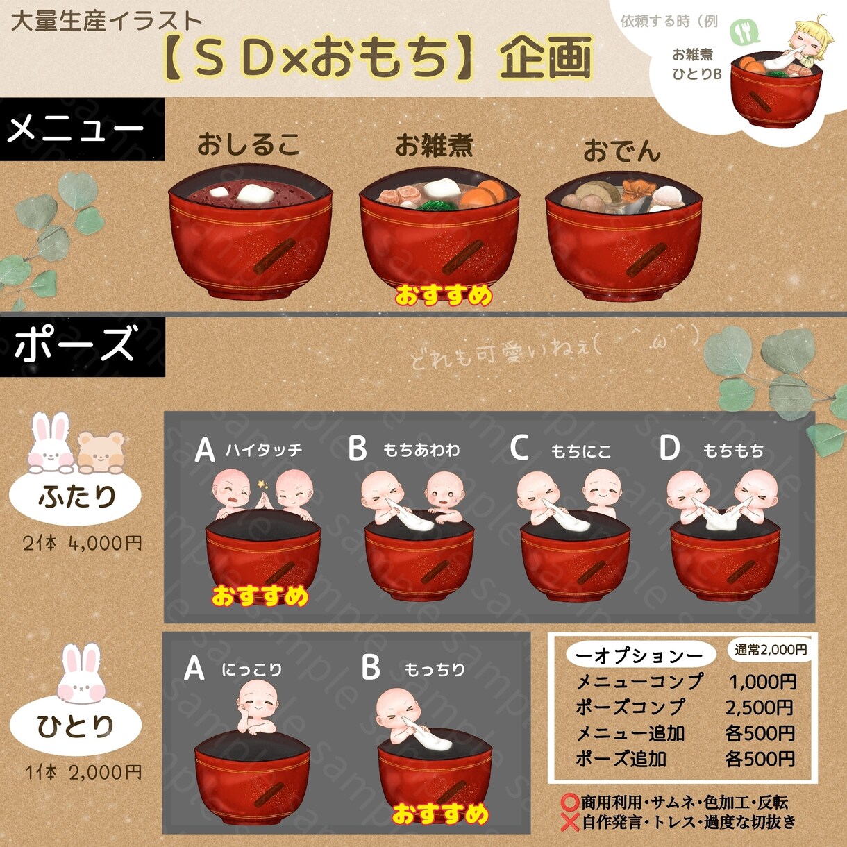 大量生産イラスト企画を描きます 【ＳＤ×おもち】絵本画風の君がもっちりほっぺでおもちを頬張る イメージ2