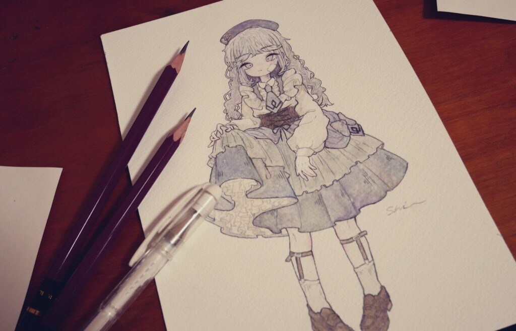 かわいい女の子のアナログイラストをお描きます 一枚だけの原画をご依頼者様の好きな素材と合わせてお描きします イメージ3