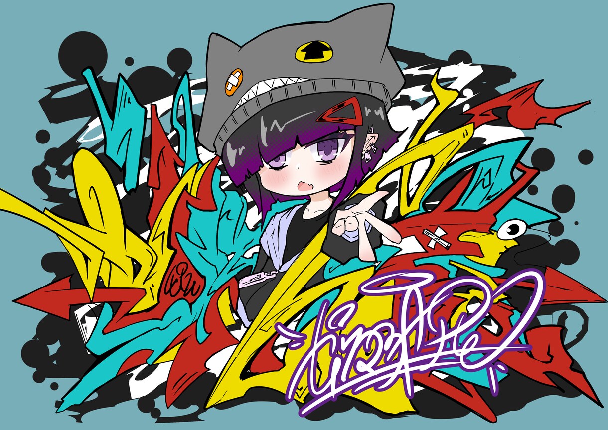 女性キャラ×グラフィティのイラスト描きます サムネ･ジャケット等に映える、キャラ×グラフィティの1枚 イメージ3