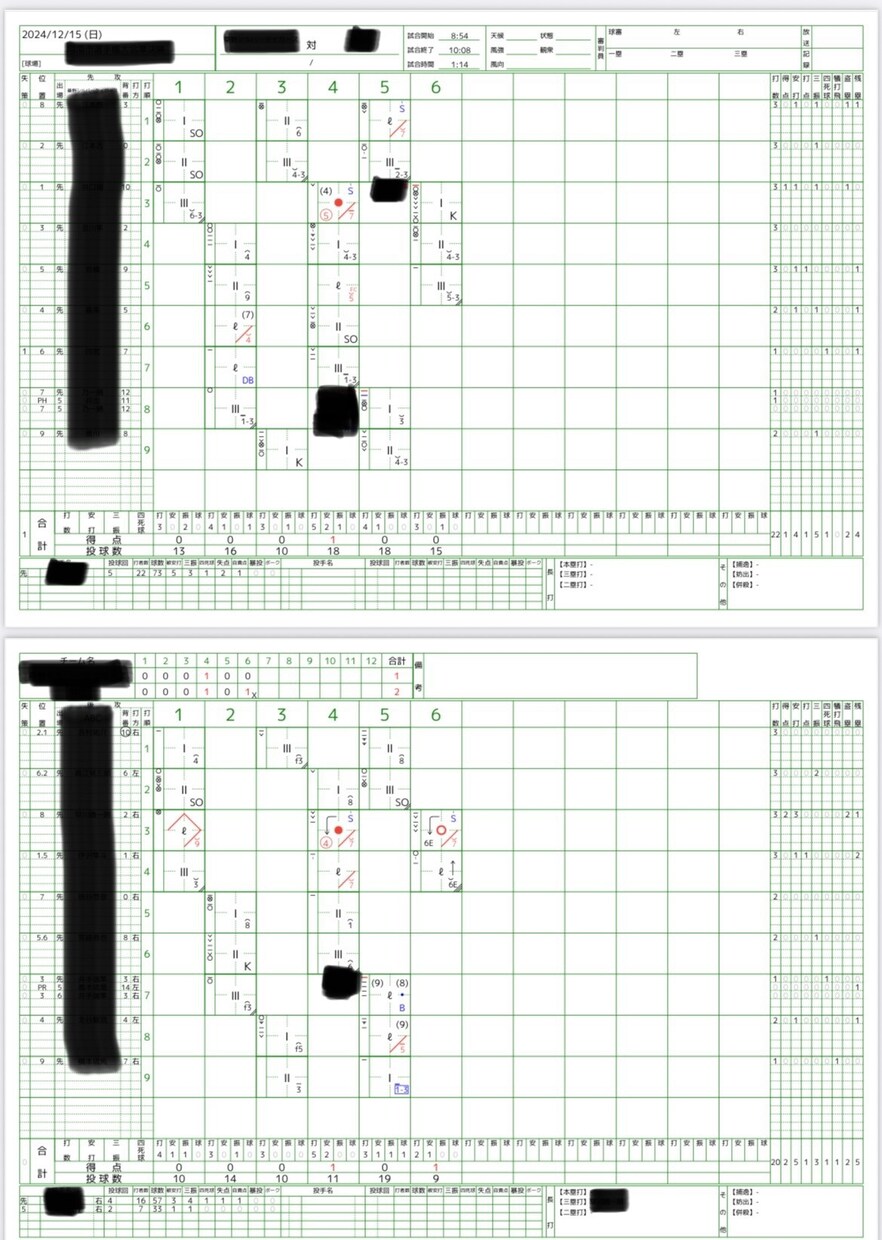 野球の試合のスコアブック代筆（PDF化可能）します 少年野球からプロ野球まで！記録に残しておきたい試合など！ イメージ1