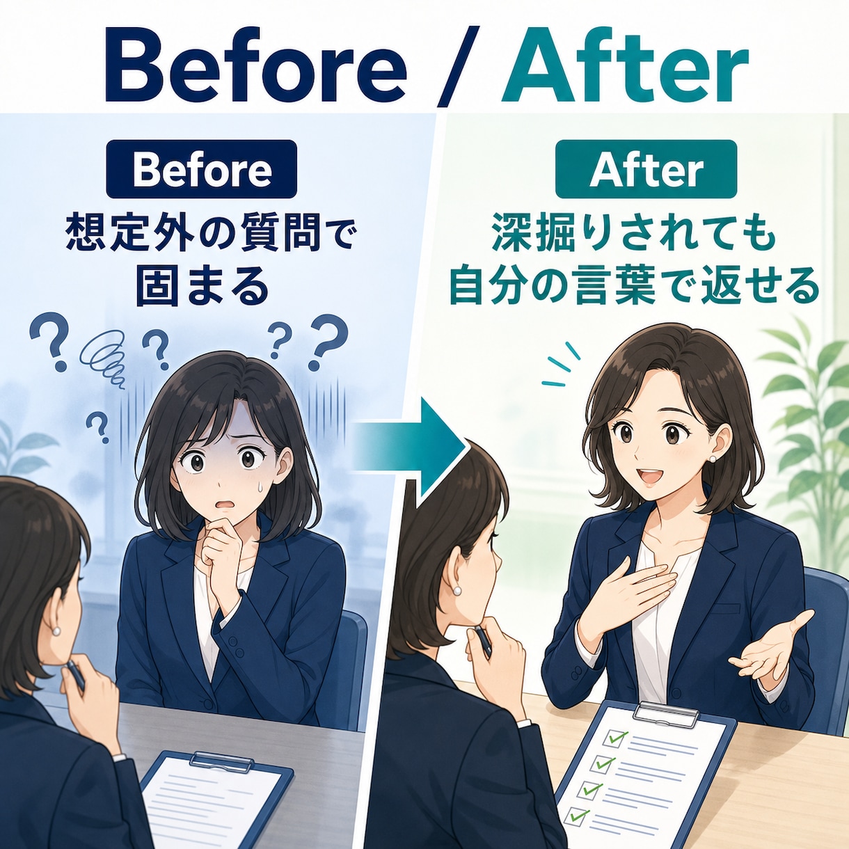 現役採用担当が転職面接を3回で仕上げます 軸整理→深掘り対策→本番想定の3回で、通る面接に仕上げます イメージ4