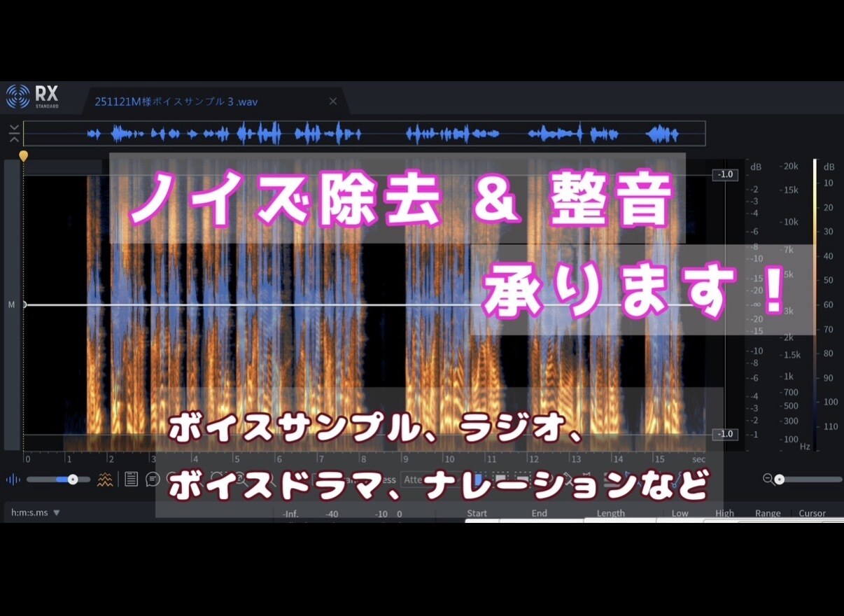 最短2日！音声の整音、ノイズ除去など承ります 高精度のノイズ除去で、声をもっと魅力的に！ イメージ1