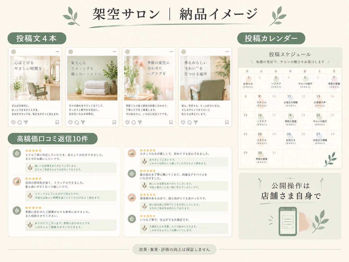 美容室の投稿文・口コミ返信案を作ります 公開前に確認できる投稿文と返信案を納品 イメージ1