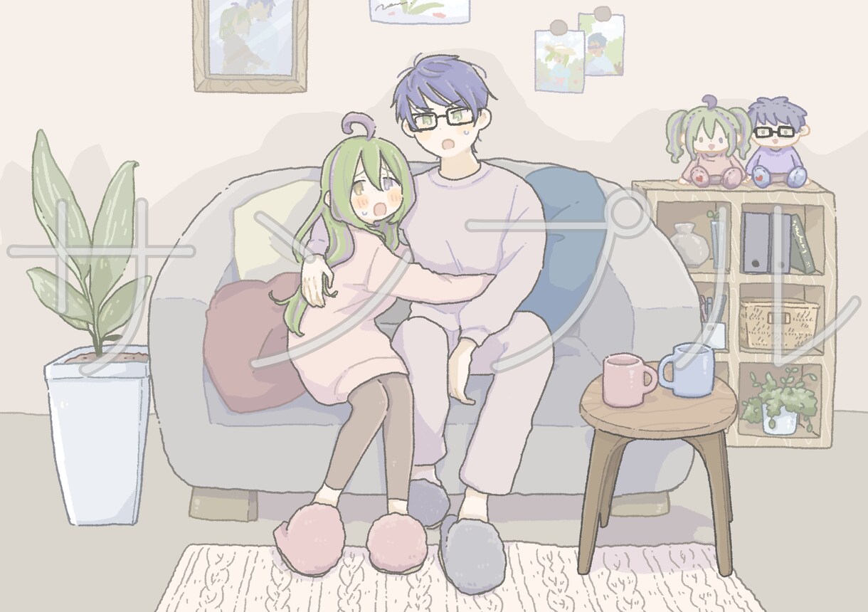淡い雰囲気の背景つき人物イラストを描きます 配信動画への使用やグッズ作成などに。商用利用可 イメージ2