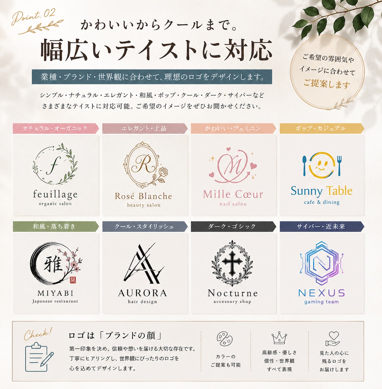想いと世界観が伝わる多彩なロゴを制作します 修正10回まで無料｜かわいいからクールまで幅広く対応 イメージ2