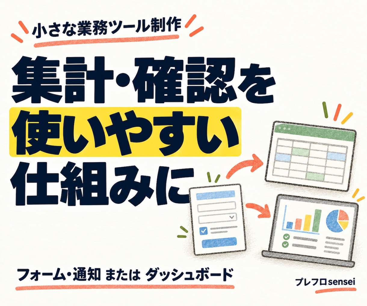 集計・確認をラクにする業務ツールを作ります フォーム・通知またはダッシュボードを，手順付きで イメージ1