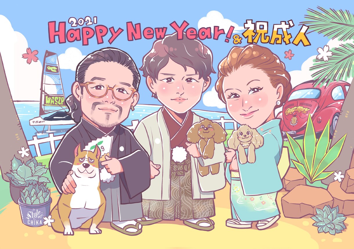 年賀状、長寿のお祝い等ポップな似顔絵描きます 実績250件以上！年賀状ウェルカムボード長寿のお祝いなどに！ イメージ8
