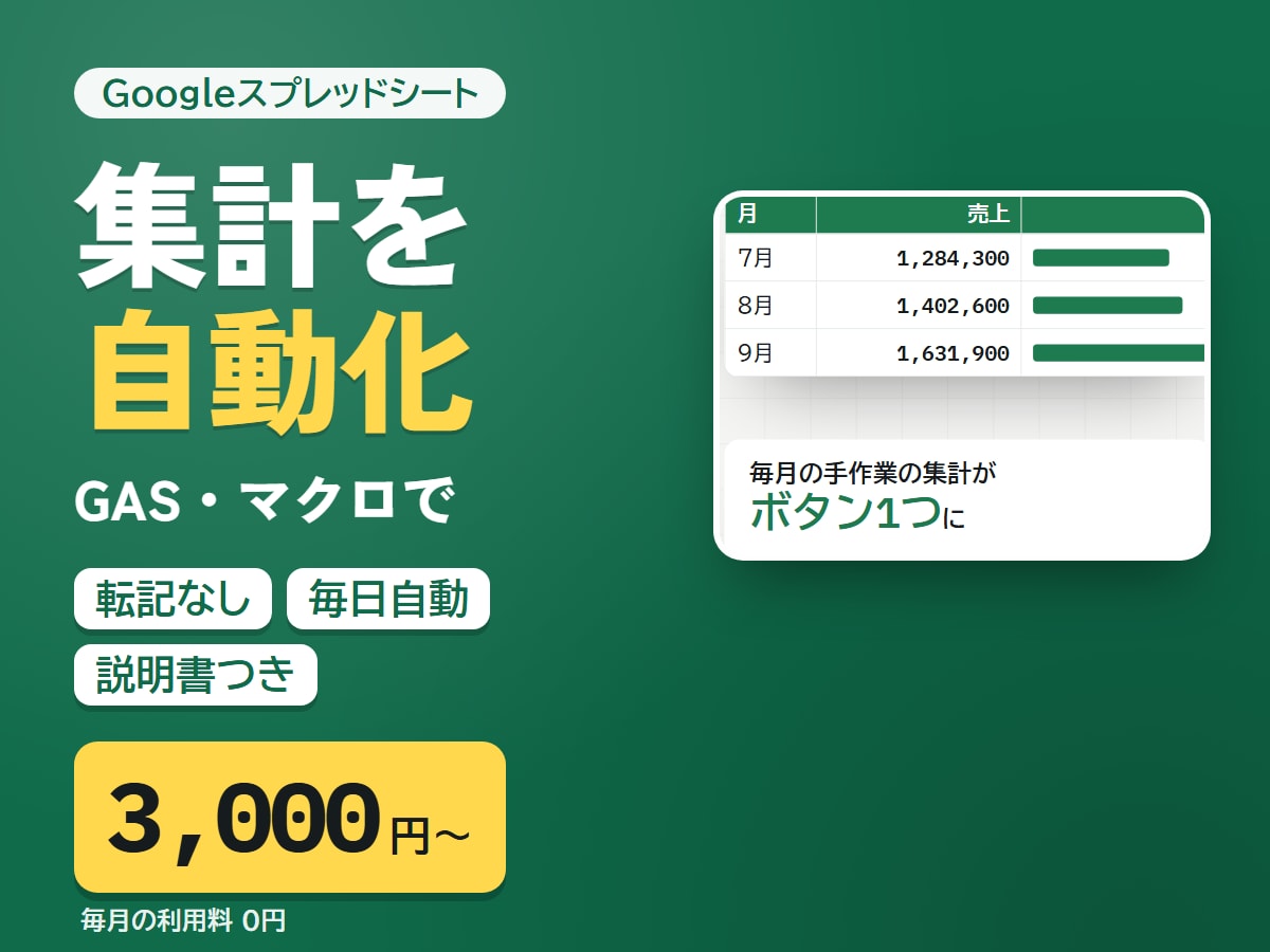 スプレッドシート集計をGAS・マクロで自動化します データ集計・転記を自動に｜エクセルからの移行もOK イメージ1
