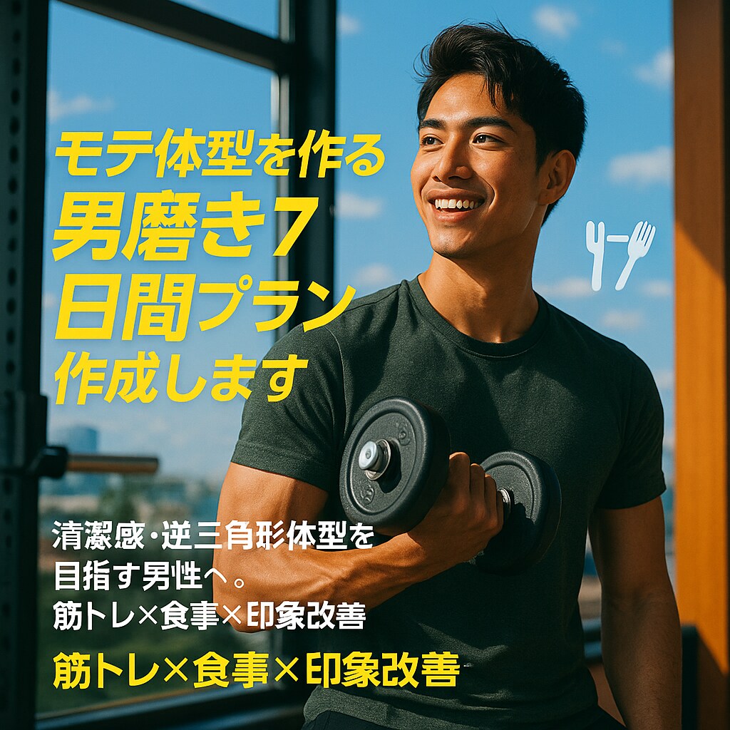 モテ体型を作る男磨き7日間プラン作成します 清潔感・逆三角形体型を目指す男性へ。筋トレ×食事×印象改善 イメージ1