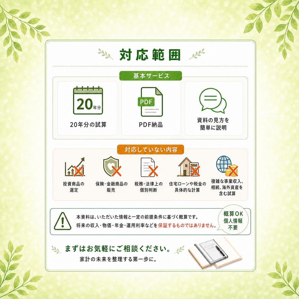 3名様限定価格！家計のキャッシュフロー作成します 20年分PDF納品！CFP認定者・FP1級の独立系FPが対応 イメージ5