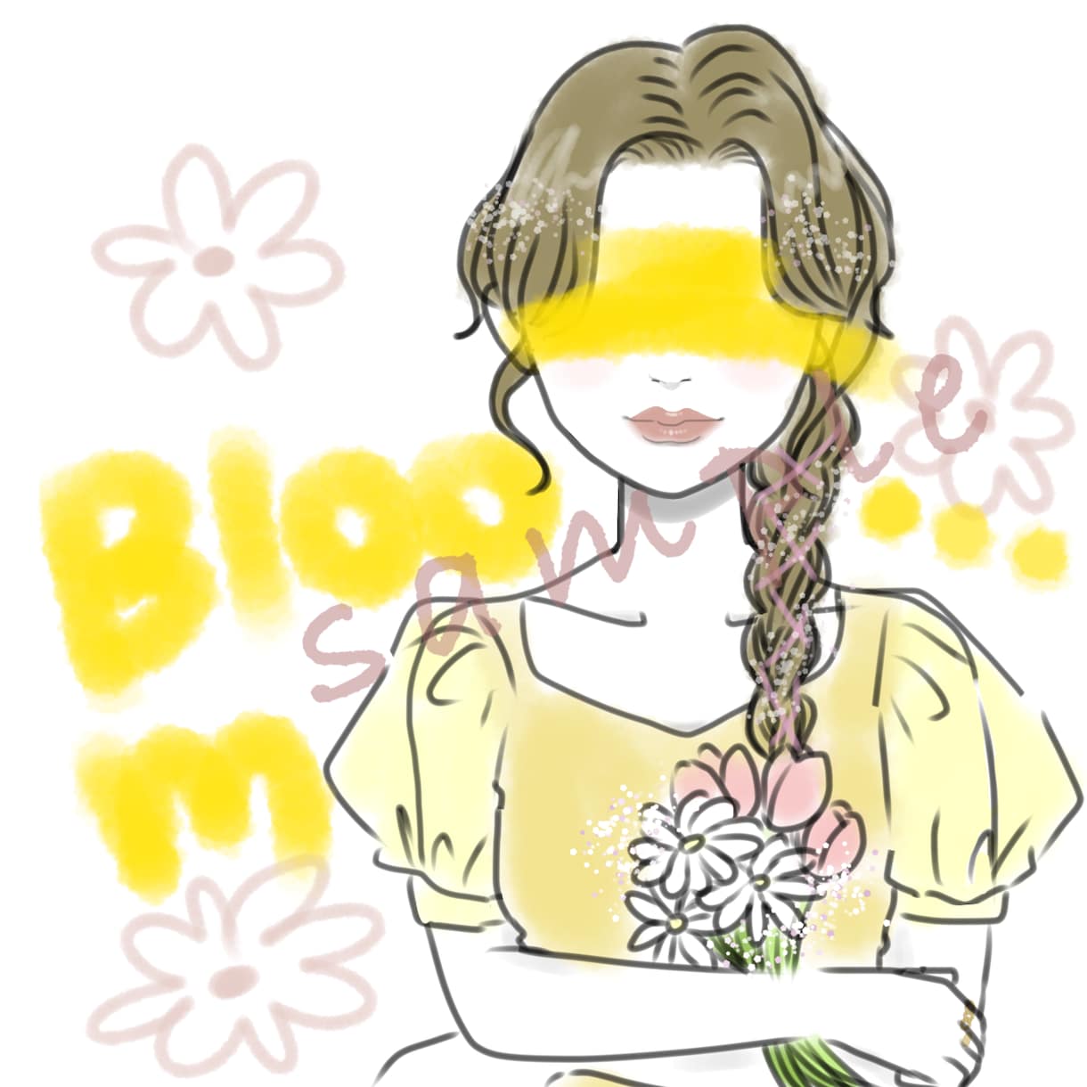目隠しおしゃれ似顔絵制作します 今風の目隠し加工　令和　アイコン　SNS ガーリー　水彩 イメージ3