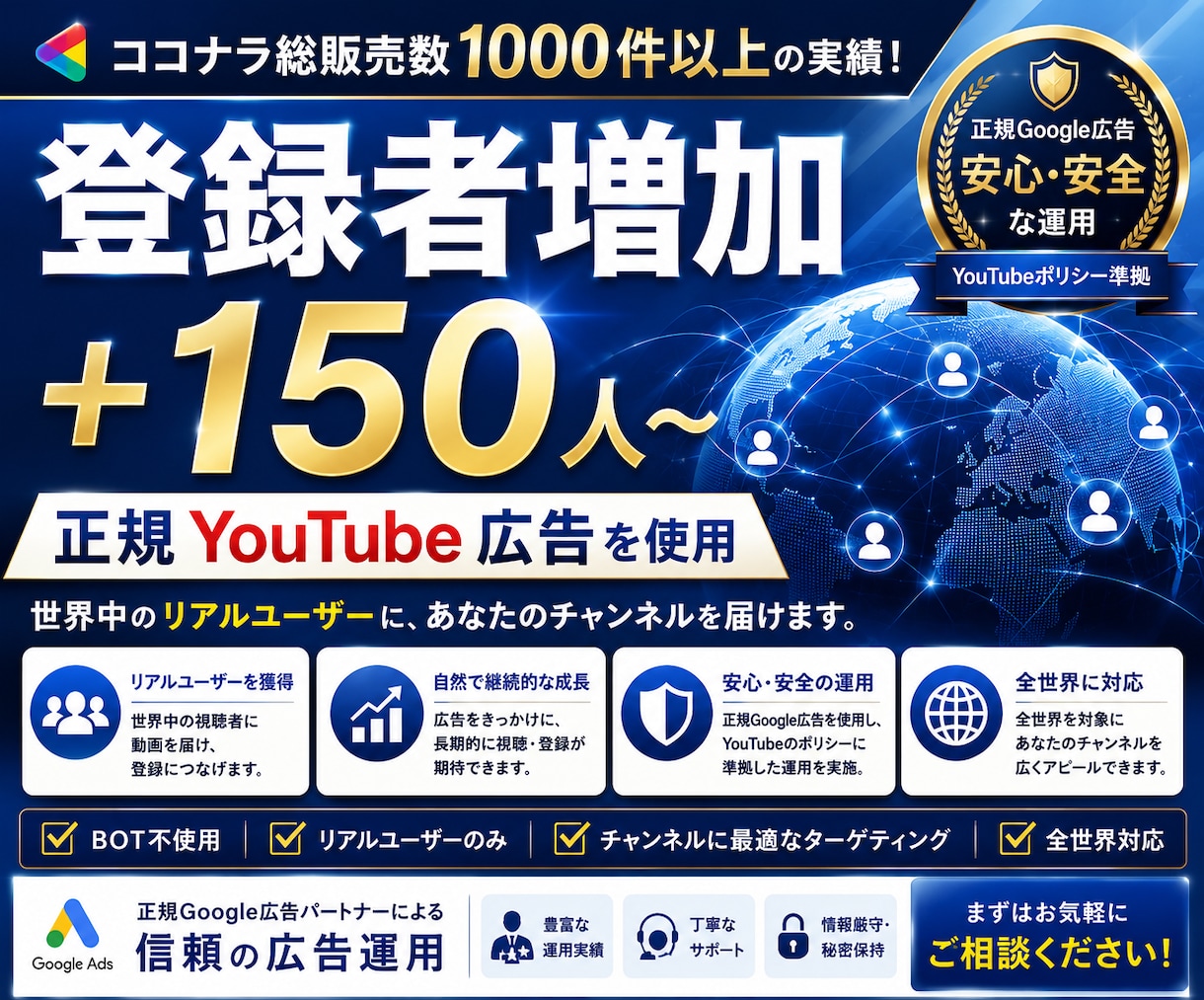YouTube登録者を安全な広告で増やします 【再生だけ増えても意味がない】本物の視聴者で伸ばします イメージ1