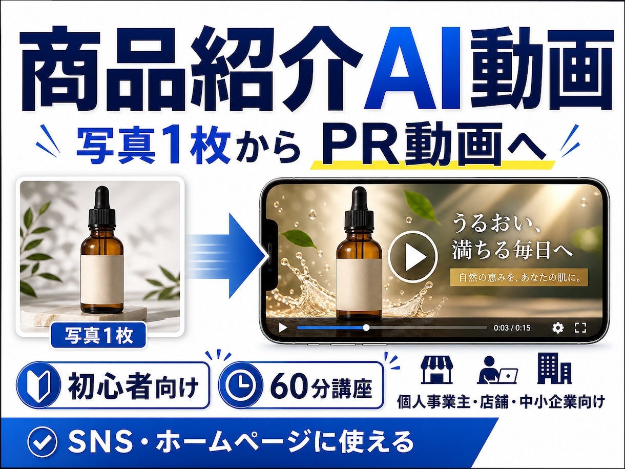 商品紹介に使えるAI動画の作り方を教えます 商品写真を伝わるPR動画に変える60分講座 イメージ1