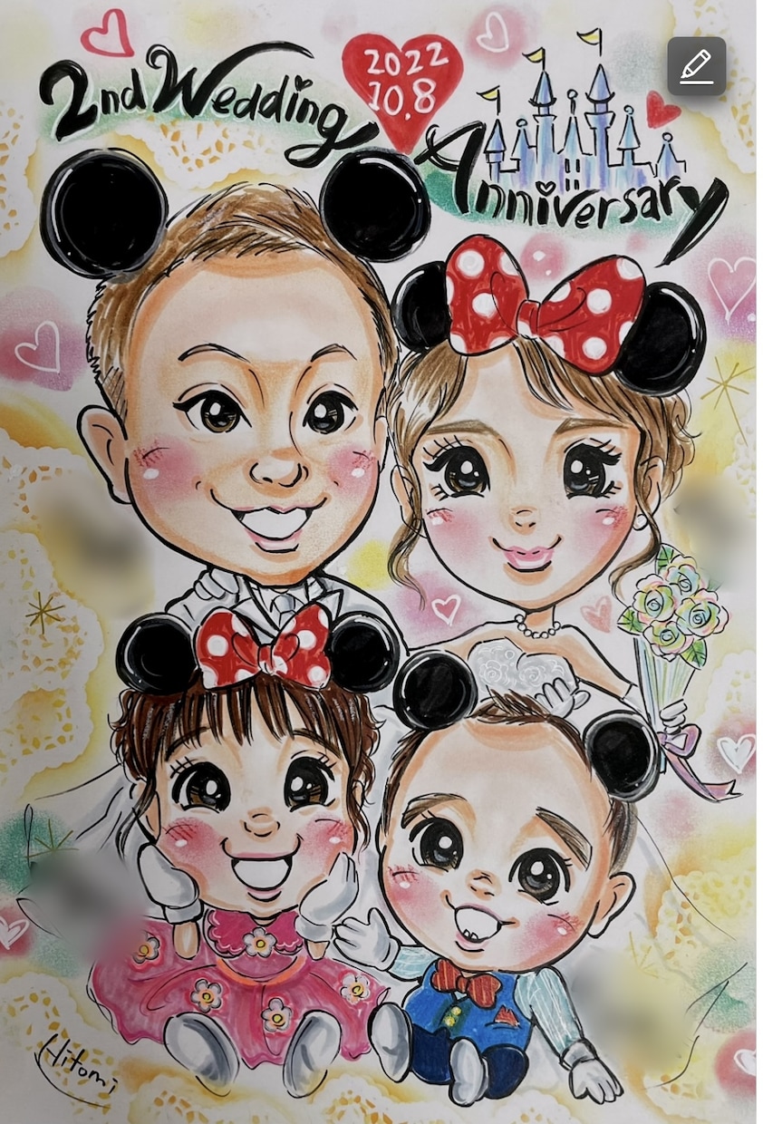 最短翌日発送！　優しく可愛い似顔絵を描きます 愛情こもった素敵なメッセージも一緒に考えます。 イメージ1