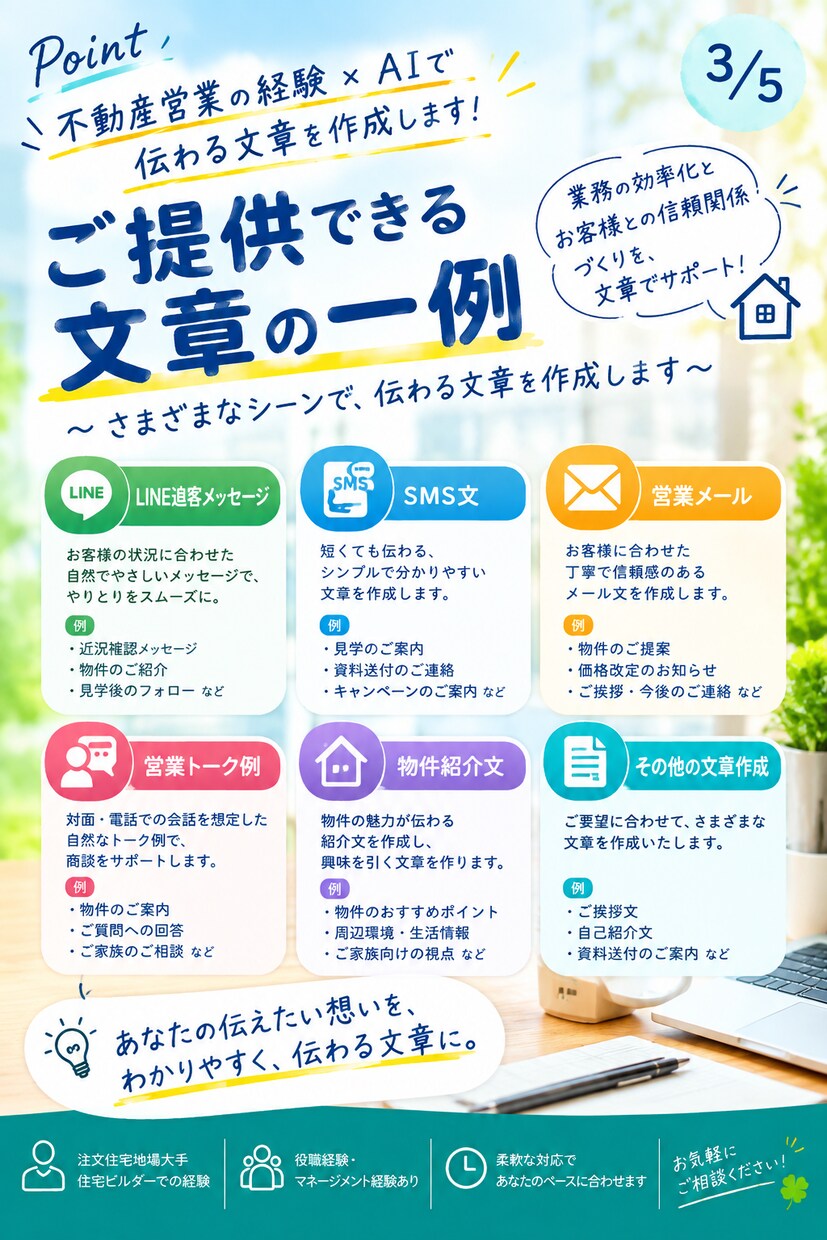 営業文章をAIで改善｜LINE・SMS・メールます 伝えたい内容を、相手に伝わる自然な営業文章に整えます イメージ3
