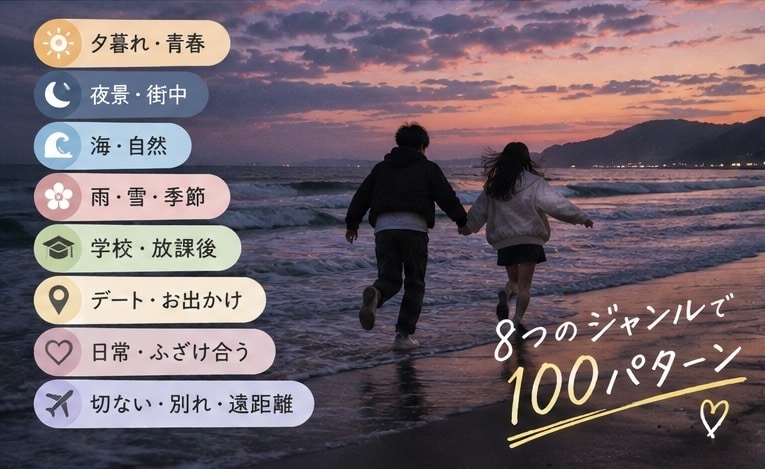 エモいカップル画像のプロンプト100選を販売します コピペで簡単！恋愛系SNSに使える写真風AI画像を作成 イメージ3