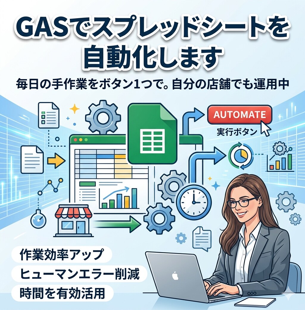GASでスプレッドシートを自動化します 毎日の手作業をボタン1つで。自分の店舗でも運用中 イメージ1